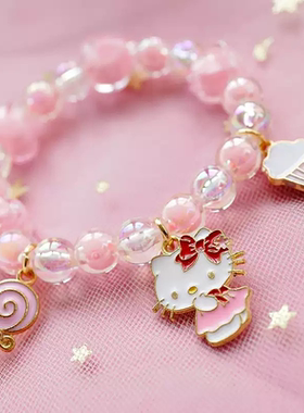 新款可爱儿童手链粉嘟嘟KT猫咪手环女童弹力手串手镯小公主手饰品