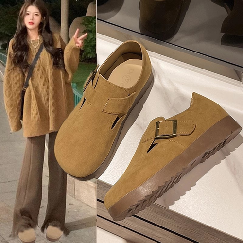 厚底全包勃肯鞋女2025新款一脚蹬单鞋美拉肯豆豆鞋百搭时尚休闲