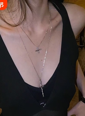 十字架镀银复古美式叠戴新款项链ins小众设计七夕