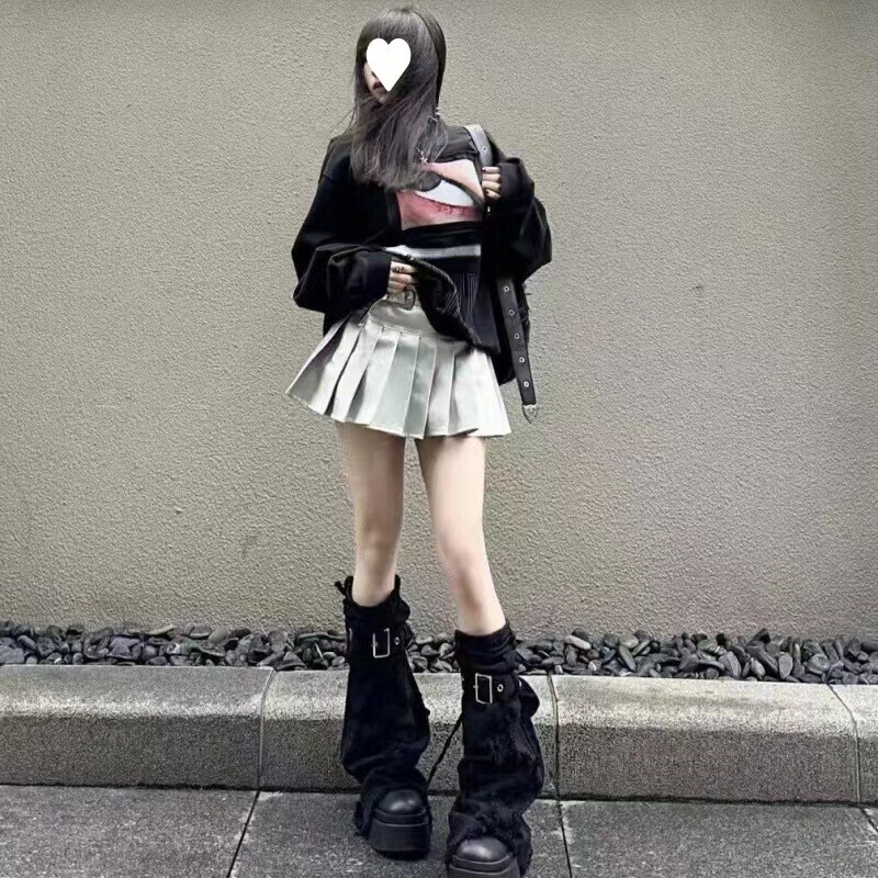 抽绳牛仔蓝腿套y2k辣妹显瘦十字架靴套女喇叭阔腿堆堆袜套潮个性