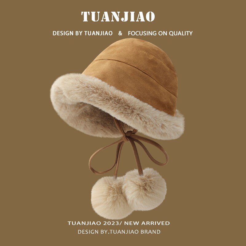 毛毛渔夫帽子女2025新款冬季加绒加厚保暖棉帽冬天东北护耳毛绒帽