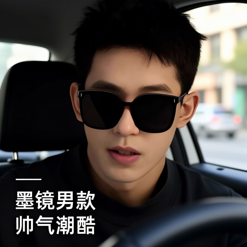 墨镜男款大框运动偏光镜高级感开车太阳眼镜大脸黑色时尚骑行圆脸