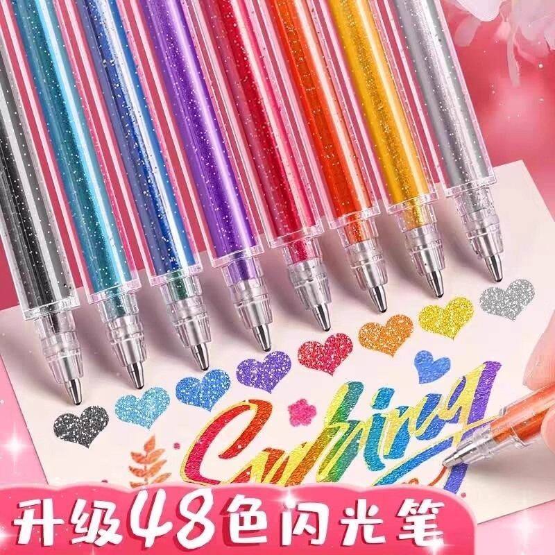 彩色闪光笔爆闪啫喱按动荧光标记笔划重点学生高颜值手帐笔手抄报专用涂色笔儿童闪粉笔啫喱笔多色画画闪亮图片