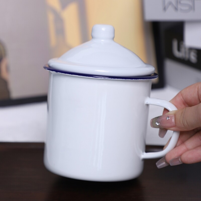 特价老式怀旧搪瓷茶缸马克杯纯白色搪瓷杯带盖医用化工纯色搪瓷