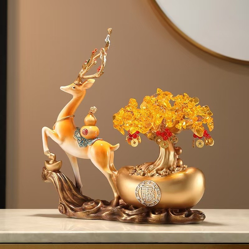发财鹿摇钱树金元宝新中式摆件办公室前台酒柜装饰乔迁开业礼物品,饰品/流行首饰/时尚饰品新,摆件,淘宝优惠券,粉丝福利购,淘宝优惠卷