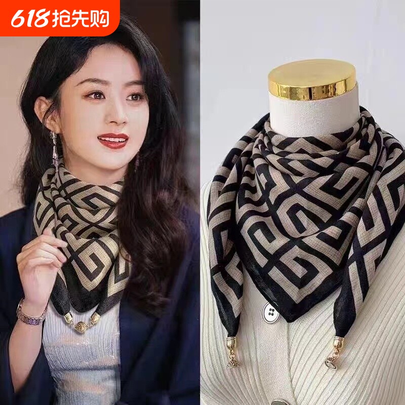 磁吸三角护颈小围巾女秋冬季2024新款棉麻丝巾高级感脖子方巾围脖