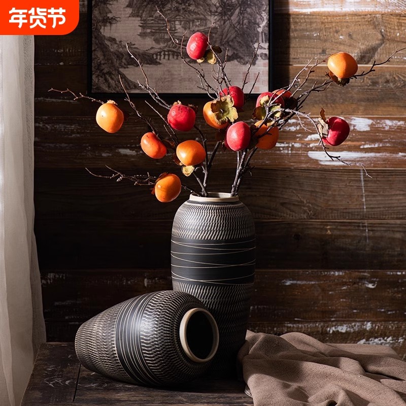 景德镇雕刻螺纹花瓶新中式手工艺品客厅酒店鞋柜摆件创意花器摆件,家居饰品,花瓶,淘宝优惠券,粉丝福利购,淘宝优惠卷