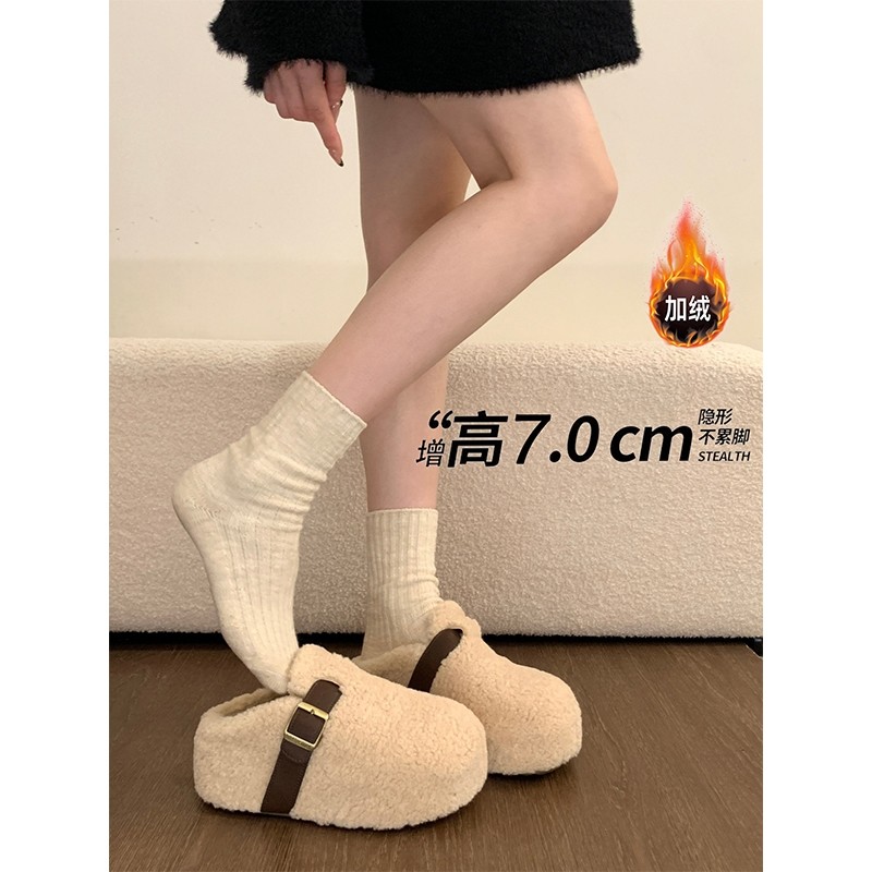松糕厚底增高加绒勃肯鞋毛毛拖鞋女外穿2025冬季新款雪地靴棉拖鞋,女鞋,包头拖,淘宝优惠券,粉丝福利购,淘宝优惠卷