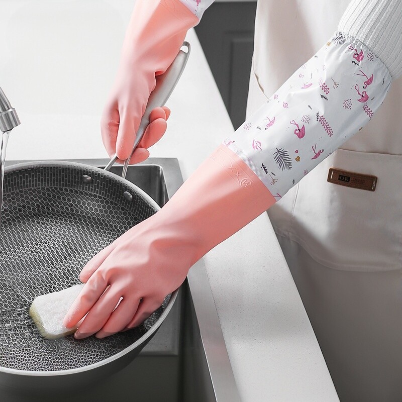 洗碗手套女防水橡胶加绒冬季厨房耐用型刷洗衣皮加厚家务加长束口