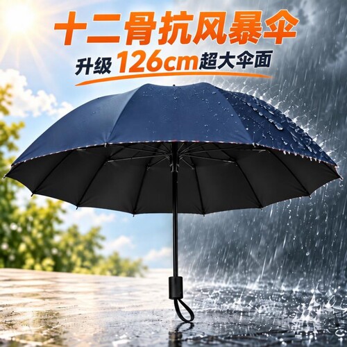全自动超大多人加固12骨抗风暴伞