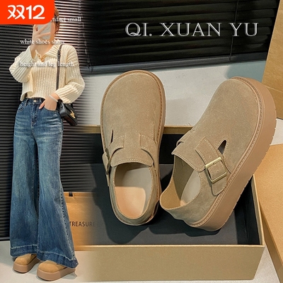 爆款厚底勃肯鞋女2025秋冬新款复古百搭一脚蹬懒人单鞋增高博肯鞋