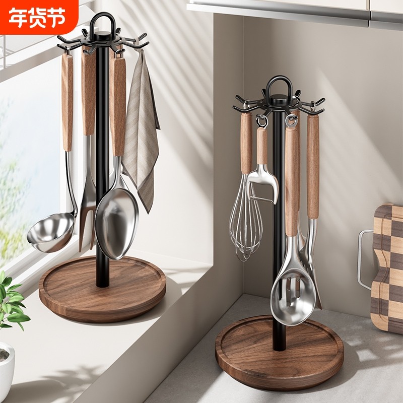 厨房旋转挂钩锅铲置物架挂漏勺铲子收纳架神器刀具台面省空间沥水