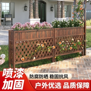 防腐木栅栏围栏户外庭院隔断花箱室内餐饮木栅栏护栏餐厅网格阳台