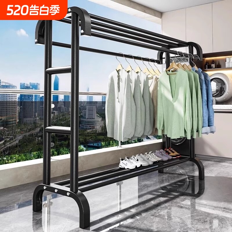 晾落地衣架挂衣架卧室放衣服神器移动置物架衣帽架双层承重多功能