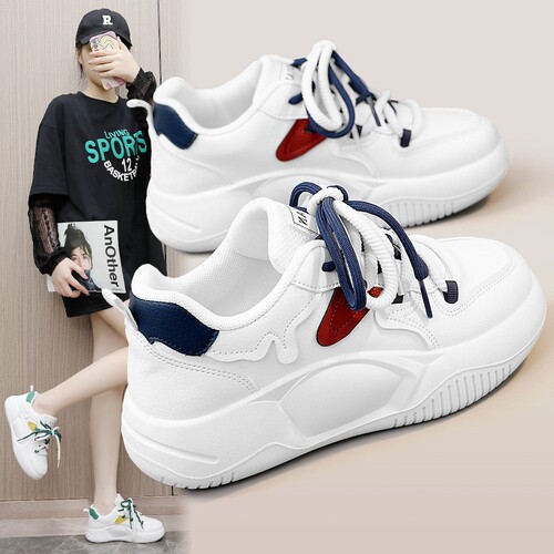 意尔康心选K8636新款女鞋拼色2023秋季增高厚底交叉绑带休闲鞋板