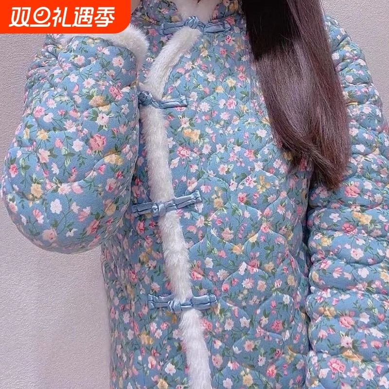 网红棉服秋冬中国加厚棉袄女装复古民族妈妈东北旗袍棉衣外套