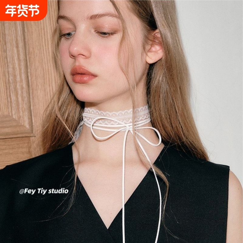 叠戴层次感设计白色蕾丝飘带女春夏百搭细窄长条丝巾锁骨颈带项链,饰品/流行首饰/时尚饰品新,发饰,淘宝优惠券,粉丝福利购,淘宝优惠卷