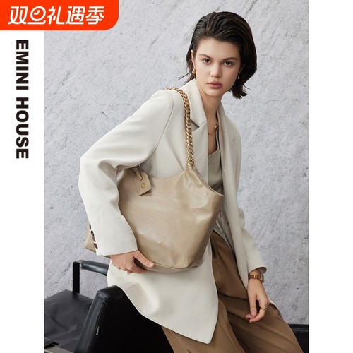 EMINI HOUSE/伊米妮大容量头层牛皮托特包简约单肩百搭通勤包女包