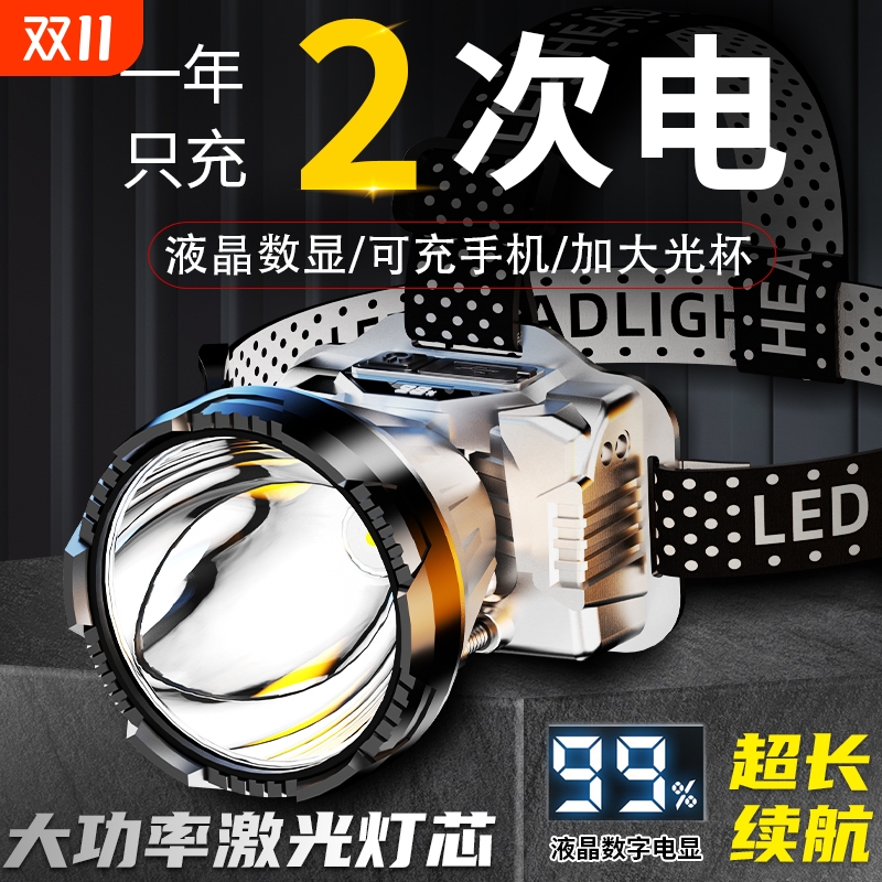 公牛适用头戴式强光感应超亮钓鱼专用超长续航夜钓手电筒矿灯