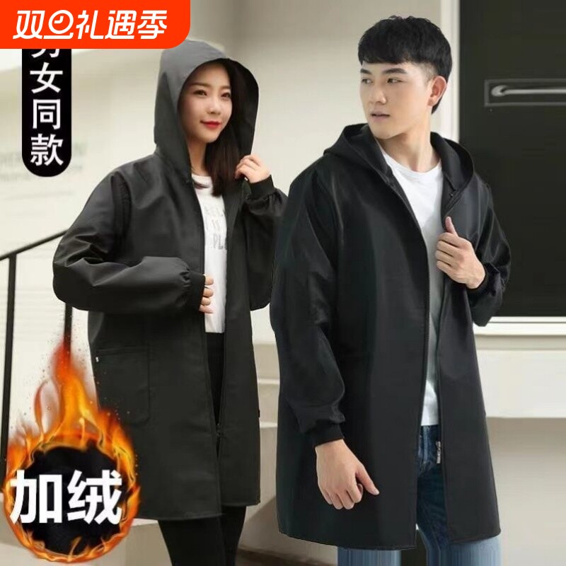 冬季加绒罩衣大人加厚长袖围裙防水男女士外套家用工作服防风耐磨