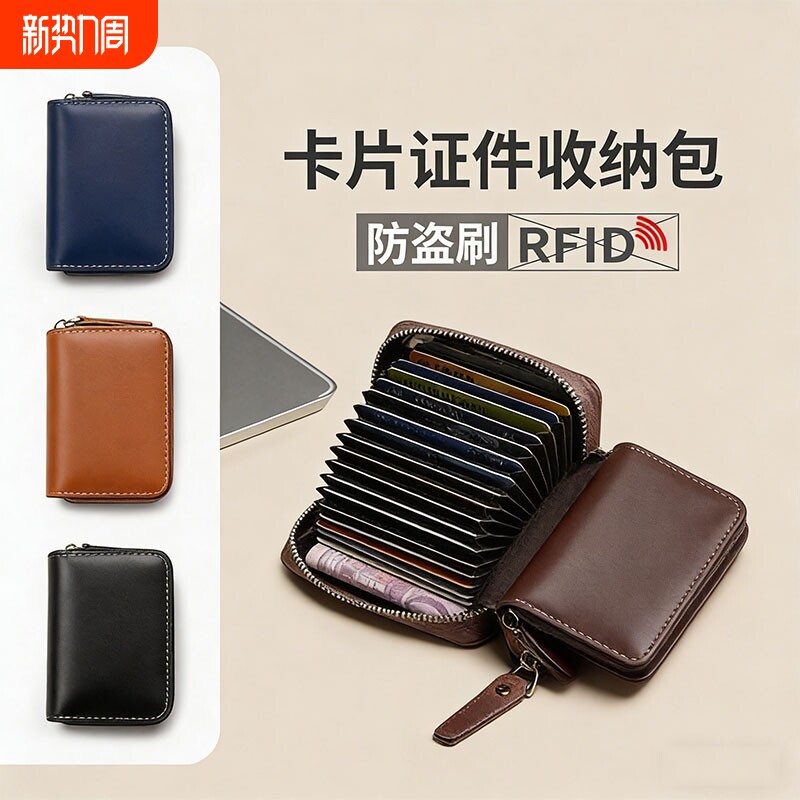 2026新款卡包复古男士简约证件收纳包大容量银行卡钱包一体收纳包