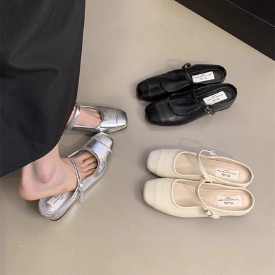 内增高厚底银色单鞋包头半拖鞋女外穿夏季法式凉拖仙女风玛丽珍鞋