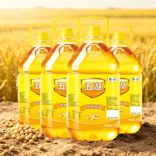 五湖一级大豆油5L*1/4桶炒菜整箱油炸食用油煎炸烹饪用油
