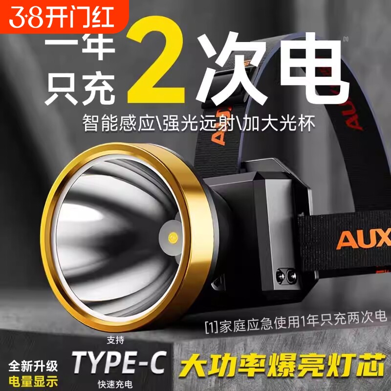 对标公牛超长续航头灯2025新款强光超亮头戴式照明灯钓鱼户外专用
