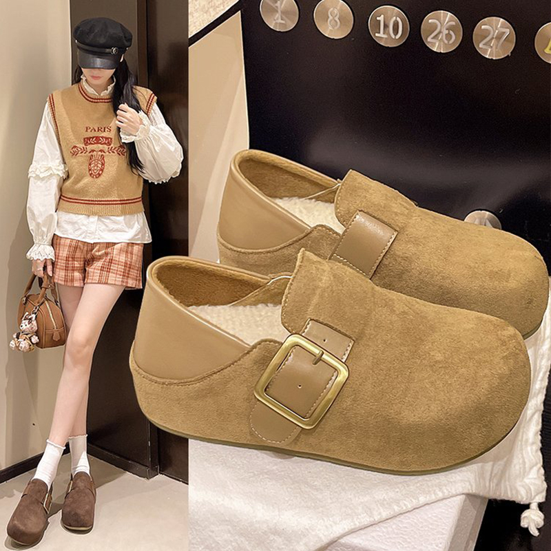 两穿勃肯鞋女2025秋冬新款厚底内增高加绒保暖棉鞋一脚蹬毛绒平底