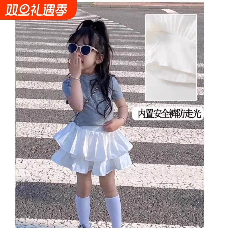 儿童百褶蛋糕裙2025春夏新款女童白色半身短裙宝宝蓬蓬裙公主裙裤