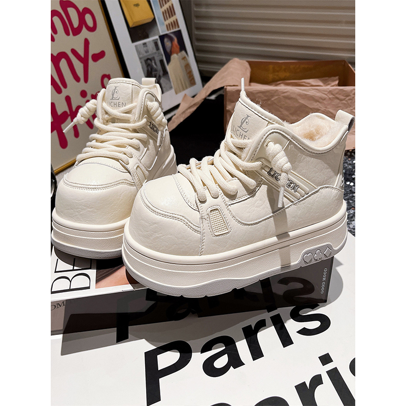 欧洲站大头卡皮巴拉面包鞋真皮羊毛厚底松糕雪地棉靴小白鞋女冬季