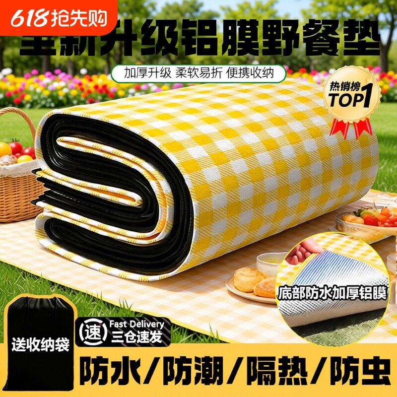 野餐垫防潮垫加厚户外露营便携帐篷地垫春游坐垫防水草坪垫子铝膜