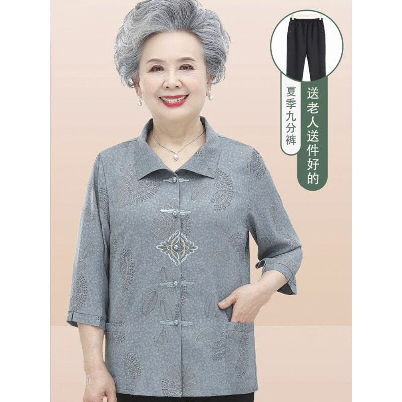 奶奶春秋装衬衫中老年人女妈妈夏装上衣60岁70老人衣服80唐装薄