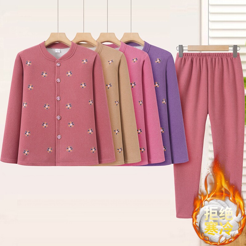 中老年女装妈妈装秋冬装加厚保暖内衣套装奶奶老人衣服打底衫开衫
