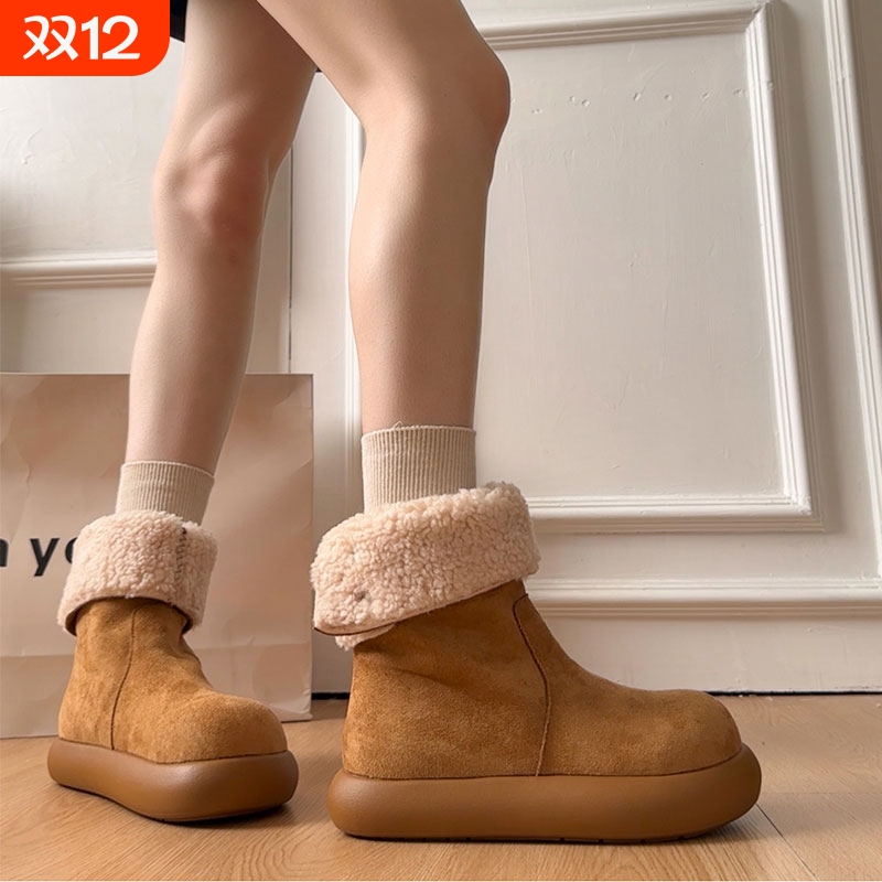 厚底雪地靴女款2025新款冬季毛毛东北大棉鞋加绒小土豆勃肯短靴子