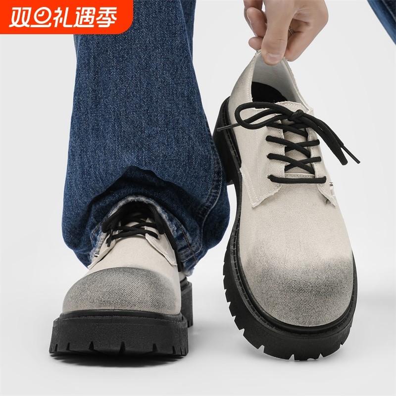 工装德比鞋男士厚底增高大头鞋小众设计复古英伦风透气休闲皮鞋男