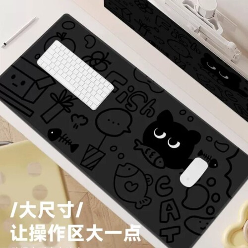 简约可爱小黑猫超大号鼠标垫女生