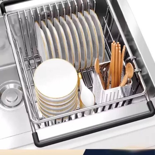 德国水槽沥水篮304不锈钢伸缩沥水架厨房置物洗菜盆池碗盘碟滤网