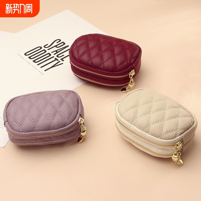 2026新款双层拉链零钱包女小巧便携小钱包菱格圆形小手包手拿小包