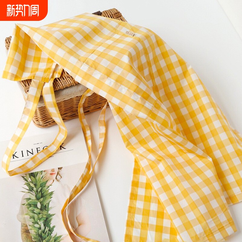 夏天薄款围裙厨房家用超薄防水防油女透气夏季2024新款做饭格子