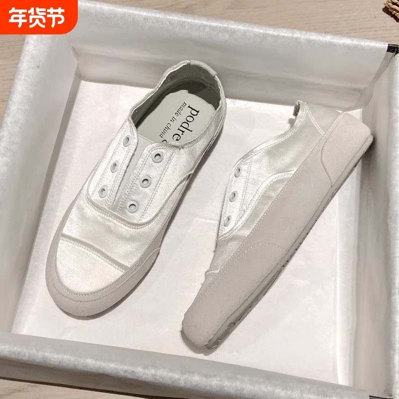 2025年平底新款小白鞋女两穿一脚蹬西班牙休闲舒适小众绸缎孕妇鞋,女鞋,浅口单鞋,淘宝优惠券,粉丝福利购,淘宝优惠卷