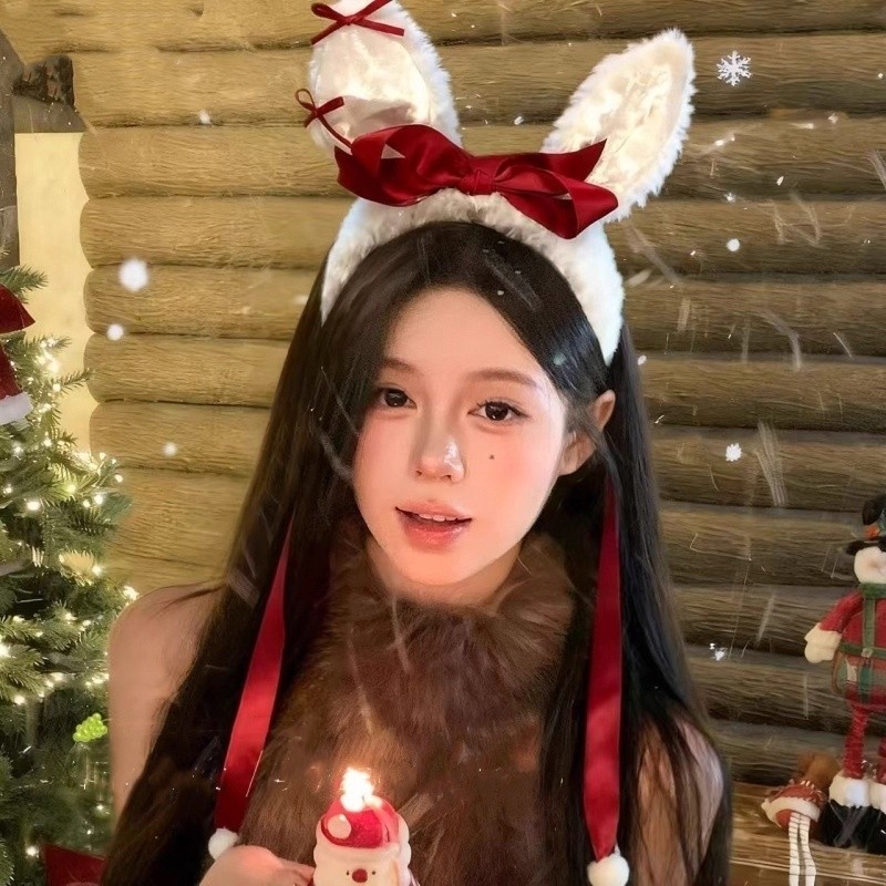 法式复古蕾丝蝴蝶结发箍发夹可爱头饰cos高级感女发饰兔耳圣诞