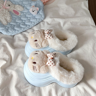 增高厚底卡通可爱凯蒂猫棉拖鞋女外穿2025新款秋冬加绒保暖雪地靴