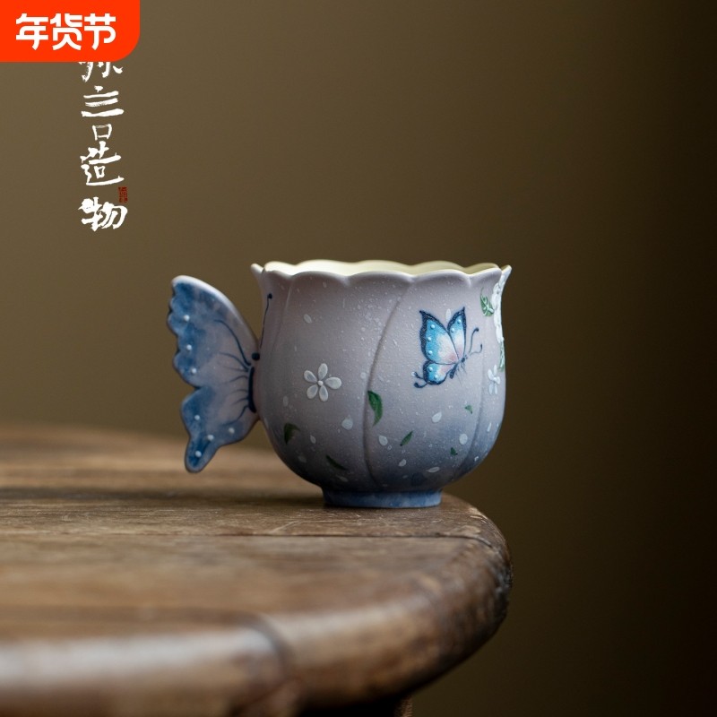 陶瓷手绘紫藤花茶杯釉下彩主人杯精致品茗杯女士喝茶小众茶具复古,餐饮具,茶杯,淘宝优惠券,粉丝福利购,淘宝优惠卷