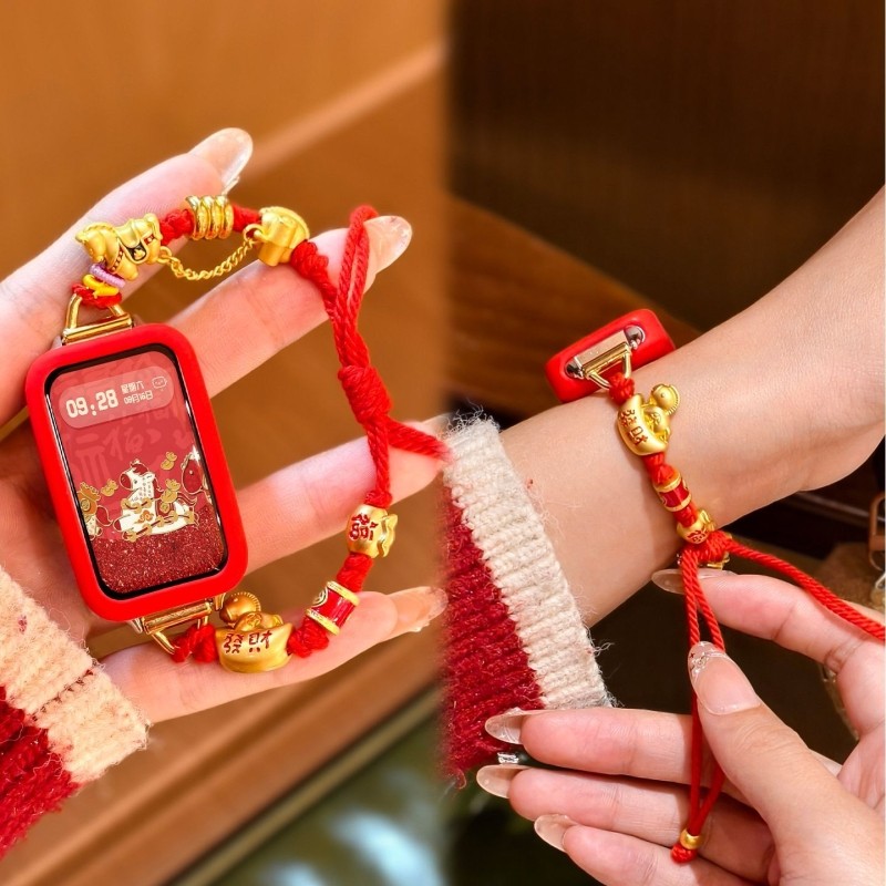 本命年红色适用华为手环10表带新年编织串珠9/8/7/6NFC创