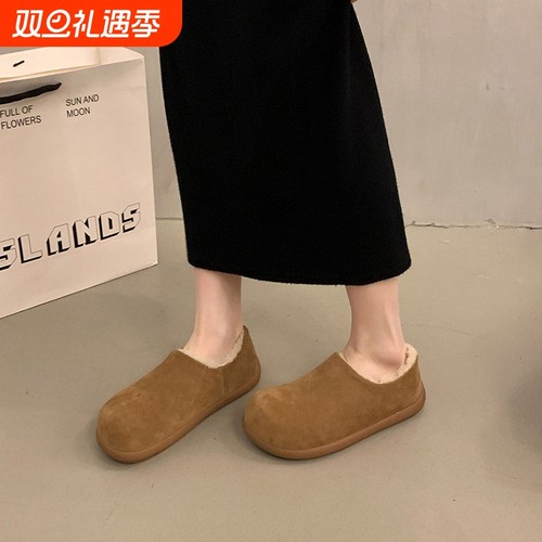 小土豆平底勃肯鞋女加绒保暖一脚蹬女鞋子2025新款冬季豆豆鞋棉鞋