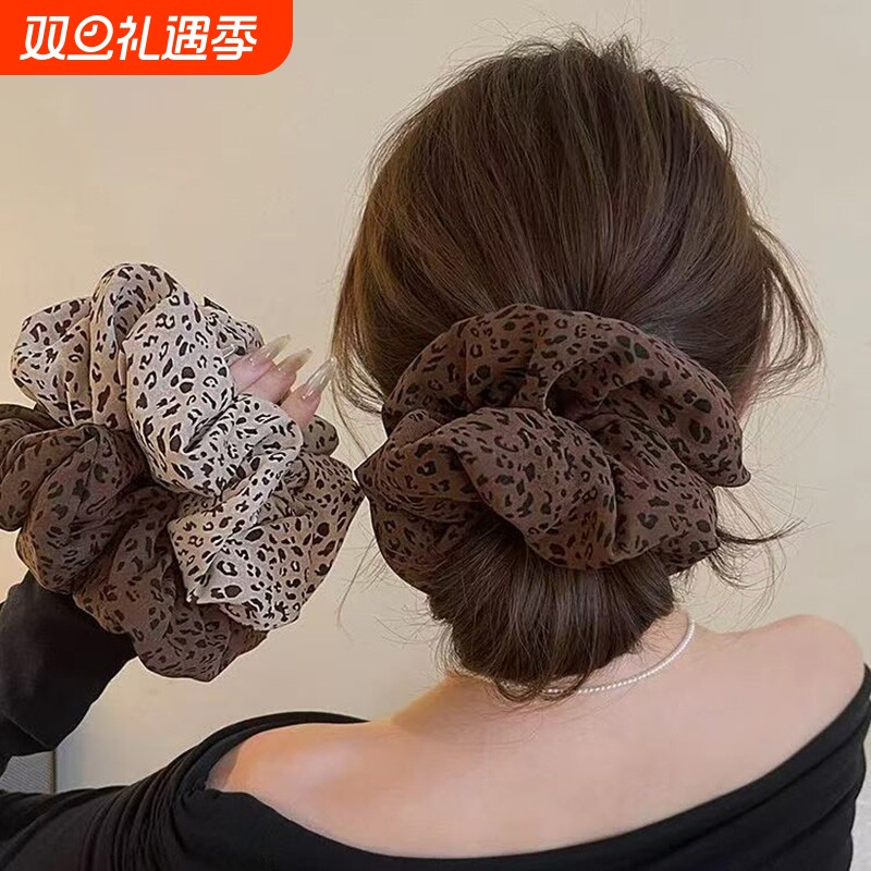 新款韩版豹纹大肠发圈高级感扎头发绳慵懒马尾头花盘发头绳发饰
