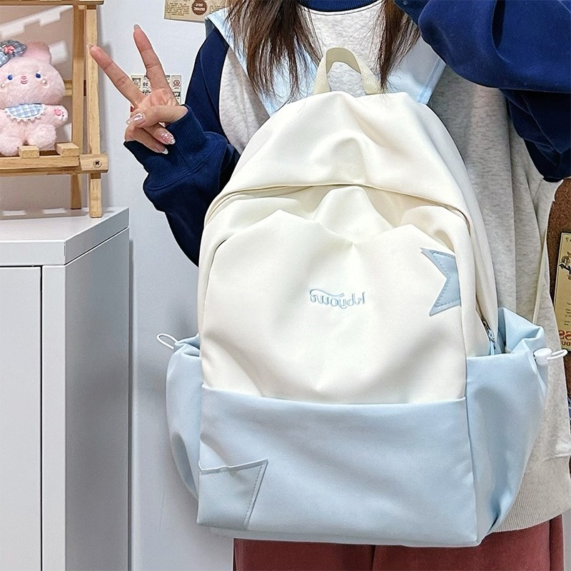夏季浅蓝色书包女初中生原创小众冷门不撞款16寸电脑双肩包笔记本