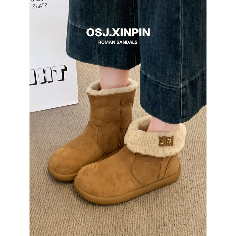 复古羊羔毛加绒雪地靴女2025秋冬新款两穿保暖毛毛勃肯鞋防滑短靴