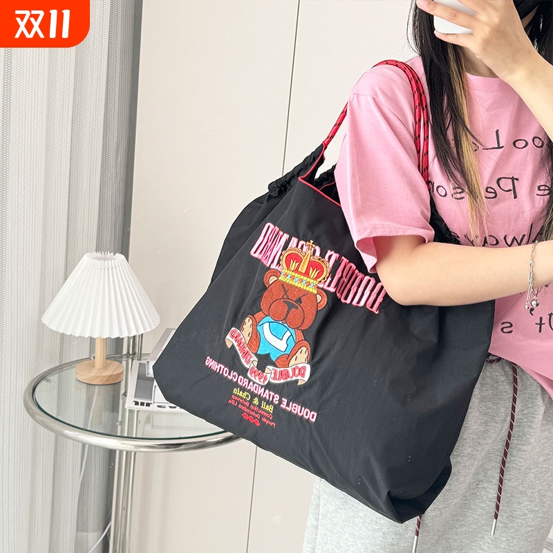 帆布包女皇冠熊ball chain高圆圆同款刺绣购物袋大容量单肩斜挎包